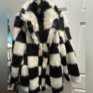 ASOS Checkered Faux Fur Coat